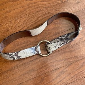 Michael Michael Kors Snakeskin Leather Belt with Round Silver Buckle